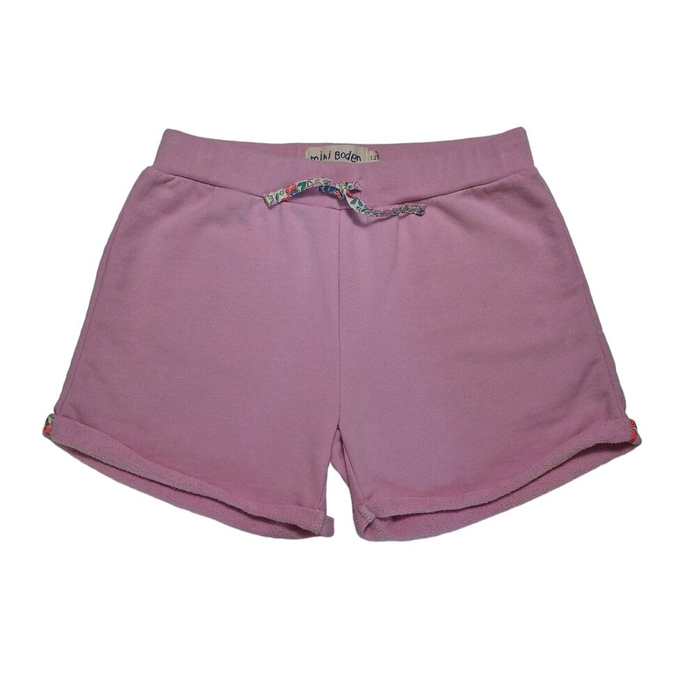 Mini Boden rolled hem floral patch pocket sweat shorts